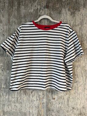CIDER Women's Stripe Crop Boxy Top Size 3XL